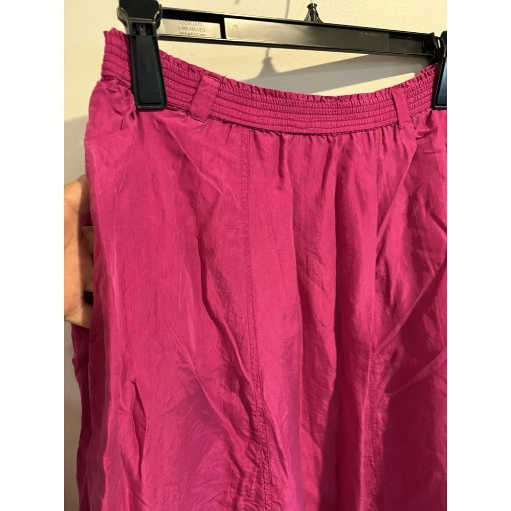 Vtg Diane Gilman Women 100% silk  integrated smocked waistband L‎ Hot Pink Midi